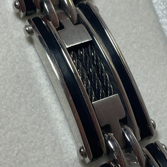 Men's Stainless Steel Bracelet-Don Roberto, Black Inlay - Picture 4 of 9